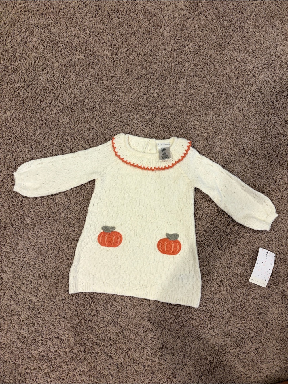 Max Studio Cream Knit Dress with Orange Pumpkin Appliqués